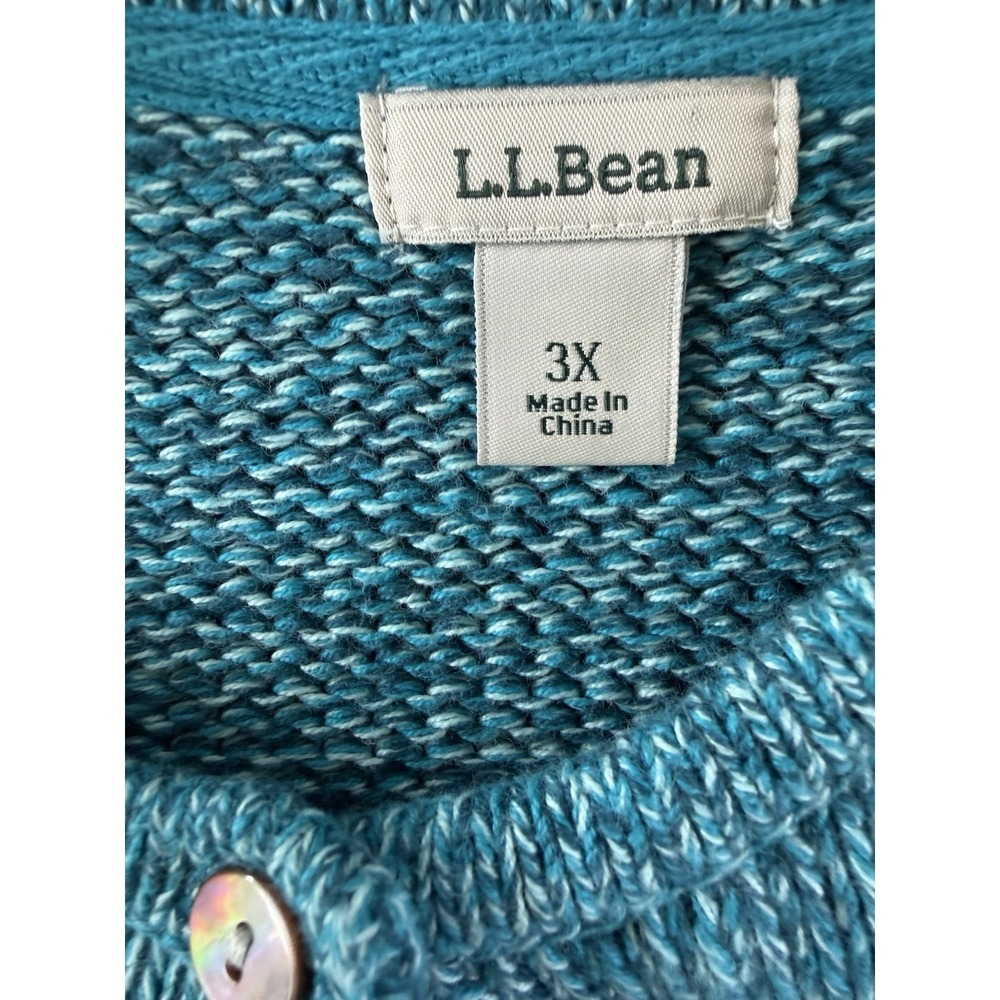 L.L.Bean Button Front Cardigan 100% cotton knit Teal Marled  Womens 3XL - Picture 2 of 10